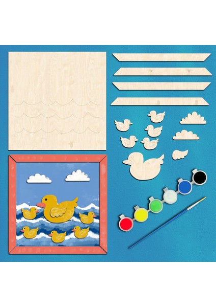 Ördek Ailesi Ahşap Boyama Figürleri ve Etkinlik Seti Eğitici Çocuk Aktivite Okul Öncesi Boyasız