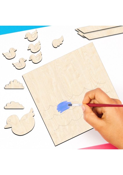 Ördek Ailesi Ahşap Boyama Figürleri ve Etkinlik Seti Eğitici Çocuk Aktivite Okul Öncesi Boyasız fırsatları