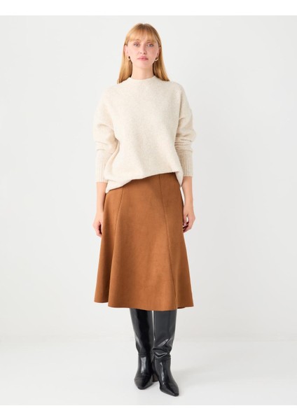 Taba Rahat Kesim Normal Bel Süet Örme Etek