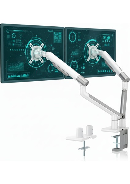 STD49024W Elysium 17"-32" Ultra Ince Tasarım Alüminyum Amortisörlü Vesa Çift Kol Monitör Tutucu