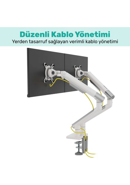 STD49024W Elysium 17"-32" Ultra Ince Tasarım Alüminyum Amortisörlü Vesa Çift Kol Monitör Tutucu modelleri
