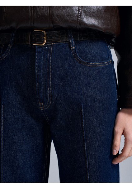 72085 %100 Pamuk Kemerli Jean-Lacivert fırsatları