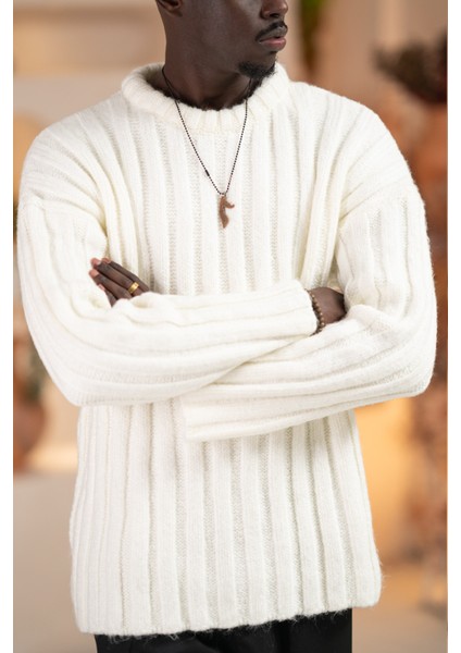 Oversize Kendinden Çizgili Pamuklu Kalın Triko Spor Kazak fiyatları