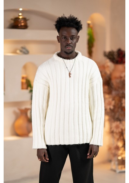 Oversize Kendinden Çizgili Pamuklu Kalın Triko Spor Kazak modelleri