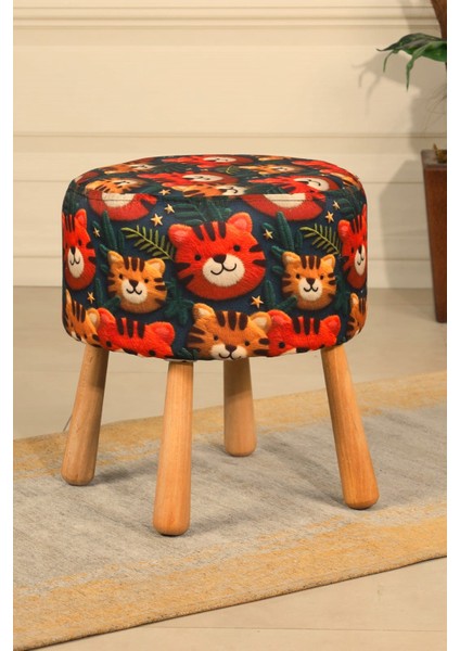 Pufcuk Dekoratif rahat ve konforlu puf - kaplan desenli - sevimli - gürgen ayaklı - yuvarlak puf - çok amaçlı kullanım - modern bench fiyatları