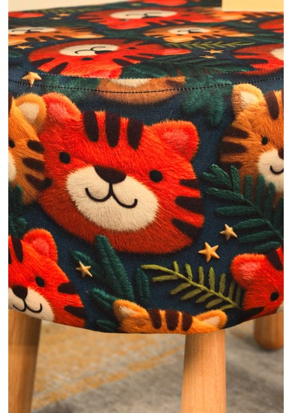 Pufcuk Dekoratif rahat ve konforlu puf - kaplan desenli - sevimli - gürgen ayaklı - yuvarlak puf - çok amaçlı kullanım - modern bench modelleri