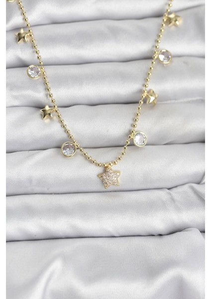 Pirinç Gold Renk Yıldız Model Kadın Kolye - TJ-BKO10640