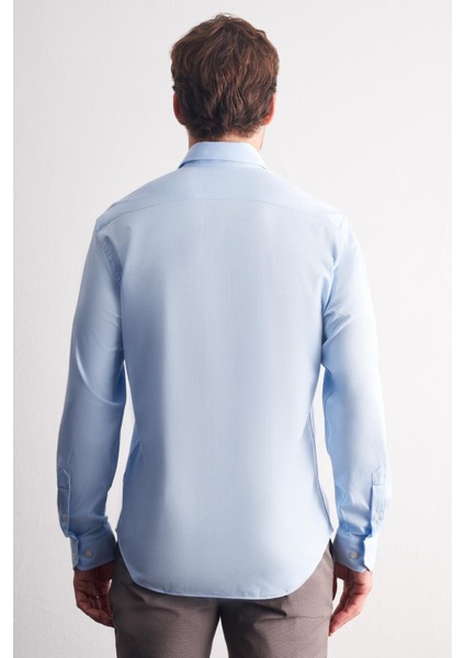Mavi Düğmeli Yaka Örme Uzun Kol Performans Ürün Slim Fit Esnek Gömlek 1004255270 fırsatları