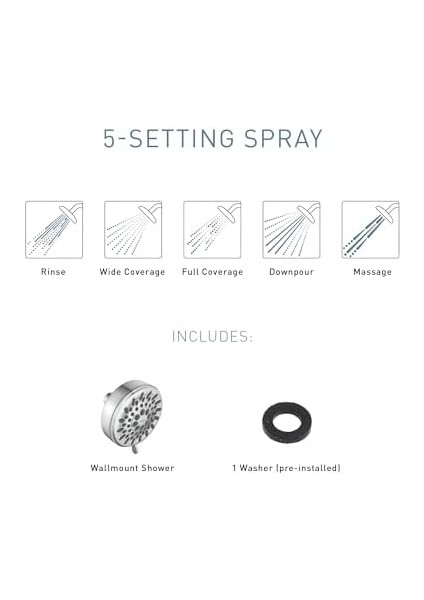 20090 Ignite Beş Fonksiyonlu Duş Başlığı 2.5 Gpm Yüksek Basınçlı Sprey, Krom modelleri