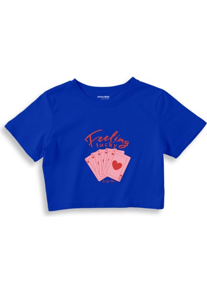 Feeling Lucky Crop Tişört - Mavi