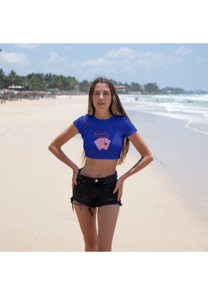 Feeling Lucky Crop Tişört - Mavi fiyatları