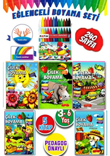 Okul Öncesi Eğitici Etkinlik Çilek Boyama Seti (3-6 Yaş) Boyama Kalemli