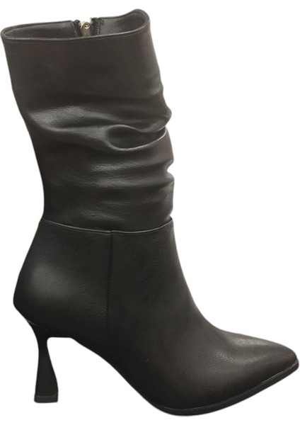 9652010Z Yandan Fermuarlı 8 cm Ince Topuk Sivri Burun Günlük Şık Kadın Bot