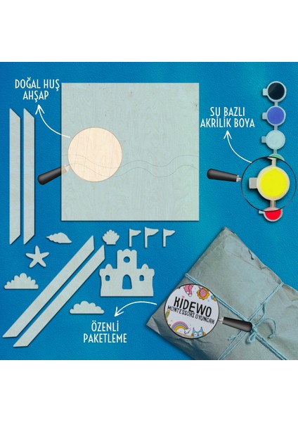 Kum Kale Ahşap Boyama Etkinlik Seti + Eğitici Çocuk Aktivite + Fırça + Akrilik Boya Kreş Okul Öncesi fırsatları
