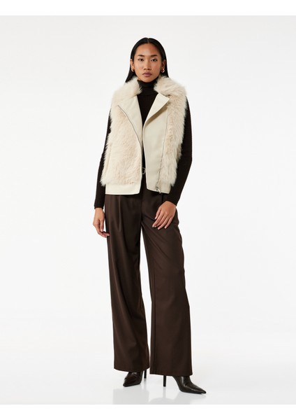 Kolsuz Fermuarlı Cepli Crop Suni Kürk Yelek fiyatları