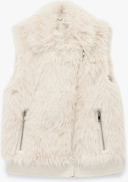 Kolsuz Fermuarlı Cepli Crop Suni Kürk Yelek modelleri