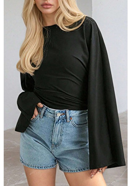 Kadın Uzun Kollu Belden Oturtmalı Bluz