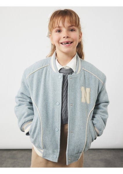 Uzun Kollu Bisiklet Yaka Cepli Düğmeli Kaşe Kolej Ceket