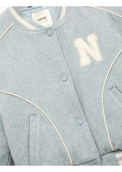 Uzun Kollu Bisiklet Yaka Cepli Düğmeli Kaşe Kolej Ceket