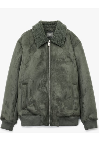 Peluş Yaka Fermuarlı Slim Fit Uzun Kollu Kışlık Suni Süet Ceket modelleri