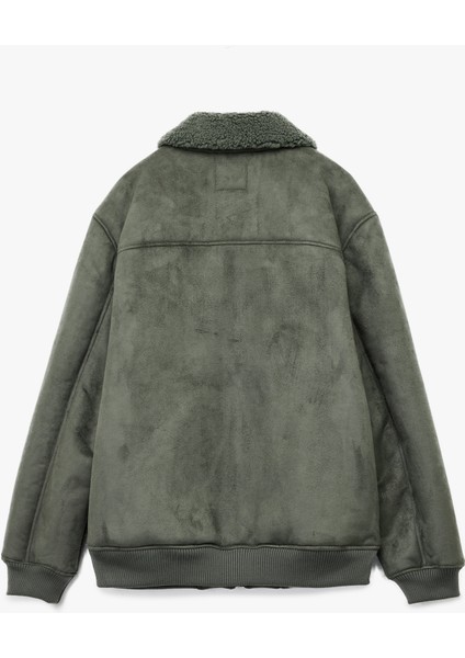 Peluş Yaka Fermuarlı Slim Fit Uzun Kollu Kışlık Suni Süet Ceket fırsatları