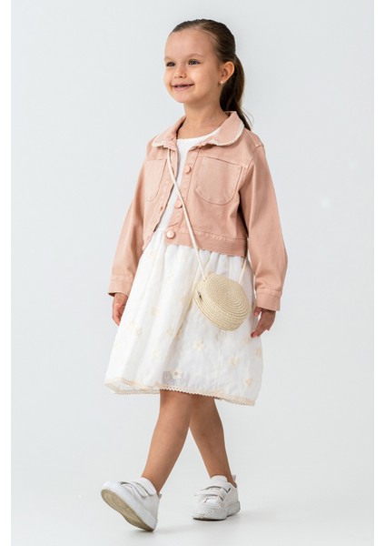 Hasır Çantalı Nakışlı Kız Çocuk 3\'lü Takım - 26K 7265