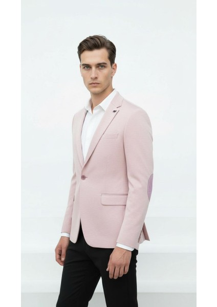 Açık Pembe Erkek Italyan Kesim Blazer Ceket – Kol Yamali, Slim Fit, Şık ve Modern Tasarım fiyatları
