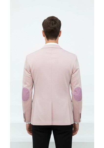 Açık Pembe Erkek Italyan Kesim Blazer Ceket – Kol Yamali, Slim Fit, Şık ve Modern Tasarım fırsatları