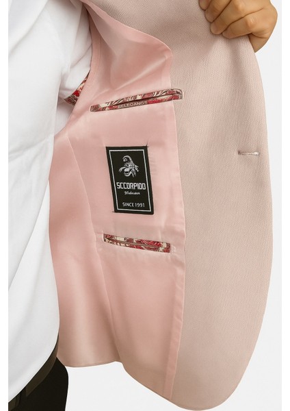 Açık Pembe Erkek Italyan Kesim Blazer Ceket – Kol Yamali, Slim Fit, Şık ve Modern Tasarım indirimleri