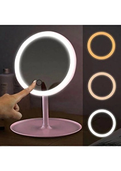 Oval Tasarımlı Led Işıklı Dokunmatik Makyaj Aynası Plastik Beyaz Renkli fiyatları
