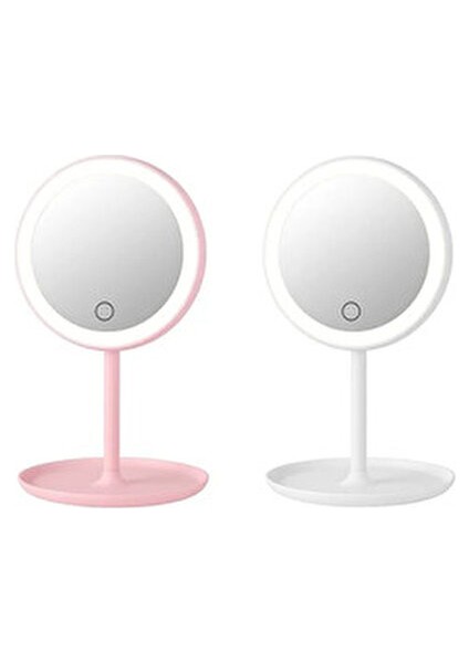 Oval Tasarımlı Led Işıklı Dokunmatik Makyaj Aynası Plastik Beyaz Renkli modelleri