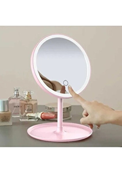 Oval Tasarımlı Led Işıklı Dokunmatik Makyaj Aynası Plastik Beyaz Renkli indirimleri