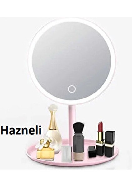 Oval Tasarımlı Led Işıklı Dokunmatik Makyaj Aynası Plastik Beyaz Renkli