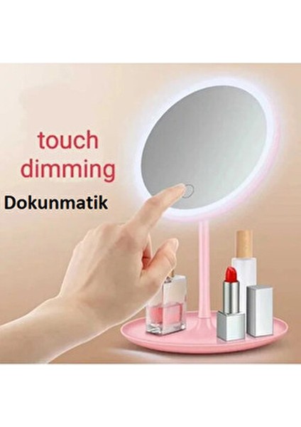 Oval Tasarımlı Led Işıklı Dokunmatik Makyaj Aynası Plastik Beyaz Renkli