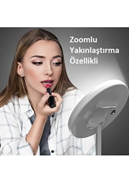 Oval Tasarımlı Led Işıklı Dokunmatik Makyaj Aynası Plastik Beyaz Renkli