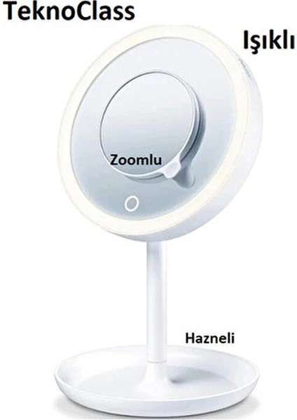 Şarjlı 5x Zoom Büyüteçli Dokunmatik LED Işıklı USB Li Yuvarlak Masa Üstü Makyaj Aynası Ledli Işıklı fiyatları