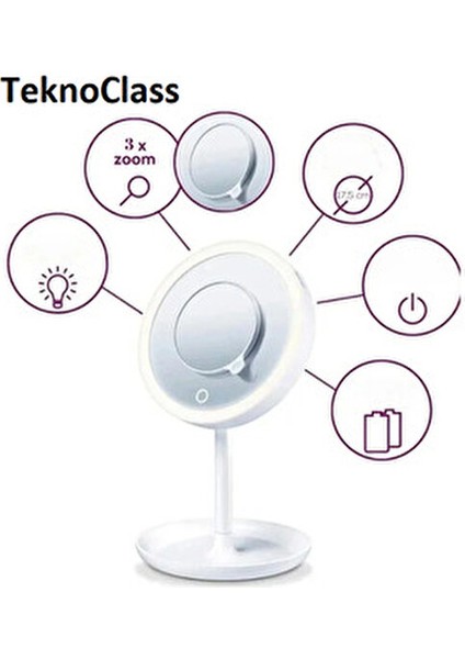 Şarjlı 5x Zoom Büyüteçli Dokunmatik LED Işıklı USB Li Yuvarlak Masa Üstü Makyaj Aynası Ledli Işıklı fırsatları
