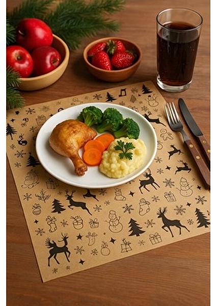 40 Adet Karft-Siyah Yılbaşı Sofrası Sunum Aksesuar Kağıdı Tabak Altı Servis Kağıdı 25X35 fırsatları