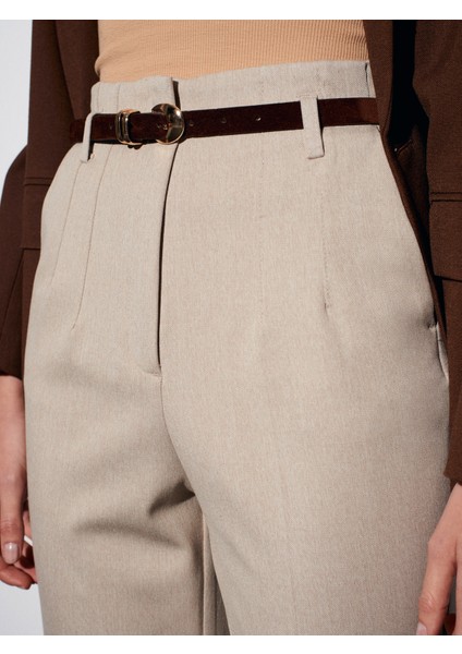 72181 Kemerli Yüksek Bel Pantolon-Taş fırsatları