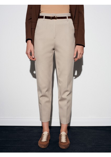 72181 Kemerli Yüksek Bel Pantolon-Taş indirimleri