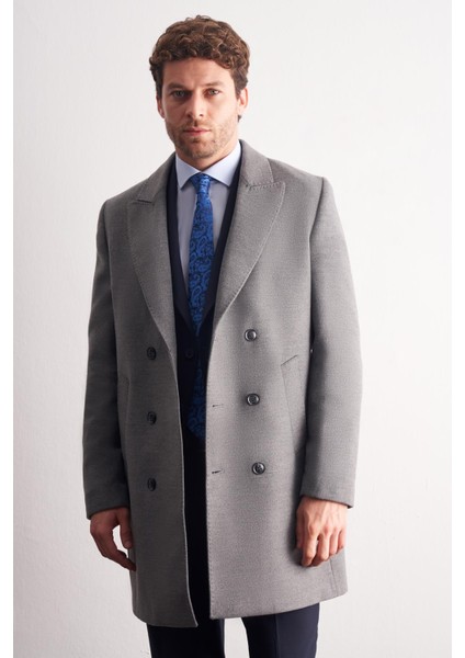 Gri Kılıç Yaka Kruvaze Comfort Fit Esnek Classic Kaban 1008255164