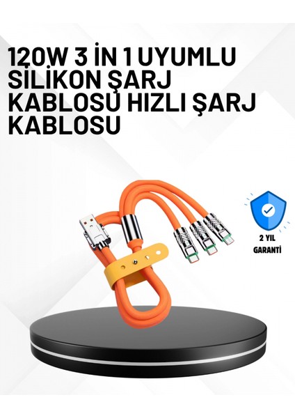 3’ü 1 Arada Kablo – 120W Hızlı Şarj ve Veri Aktarımı Özellikli