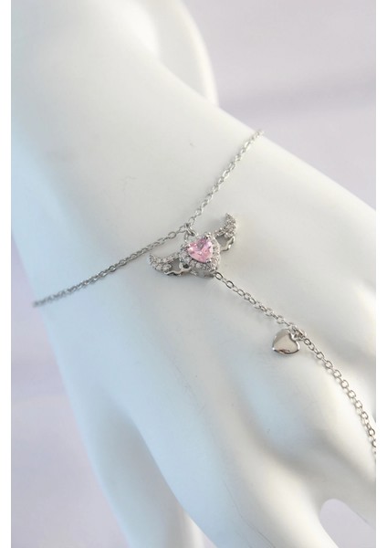 316L Çelik Gümüş Renk Pembe Zirkon Taşlı Kanatlı Kalp Model Şahmeran - TJ-SN584 fiyatları