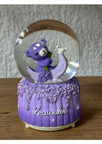 Lavanta Temalı Işıklı Müzikli Pilli Orta Boy Kar Küresi Dekoratif Hediyelik Eşya Müzik Kutusu