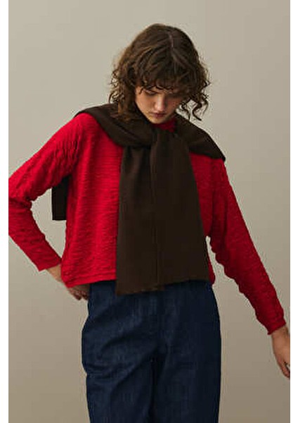 Kare Parçalı Atkı Koyu Kahve modelleri