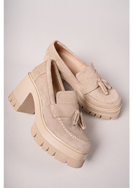 Aendorei Kadın Loafer 0012509 Bej Süet modelleri