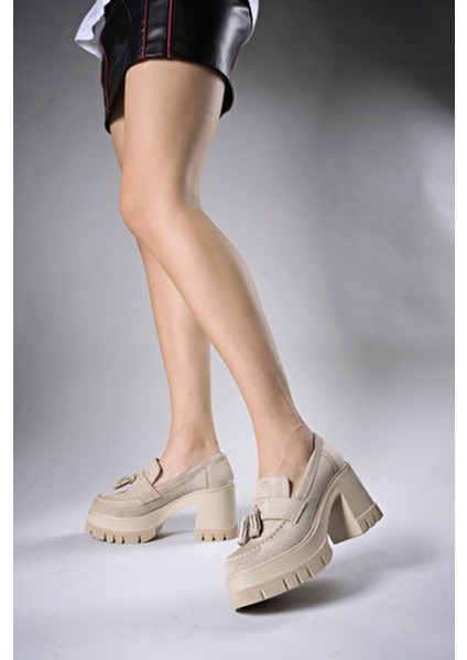 Aendorei Kadın Loafer 0012509 Bej Süet