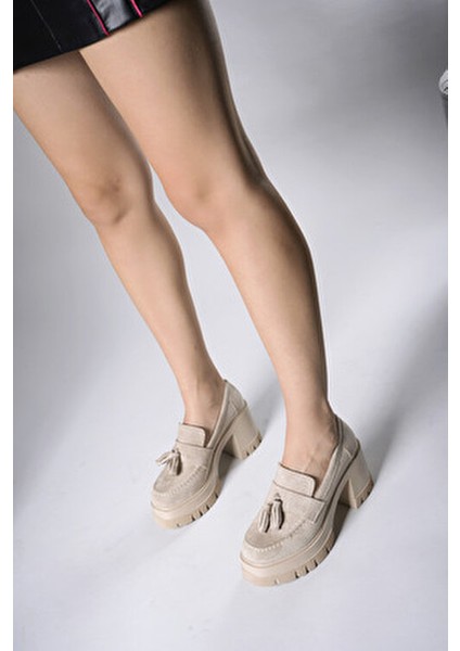 Aendorei Kadın Loafer 0012509 Bej Süet