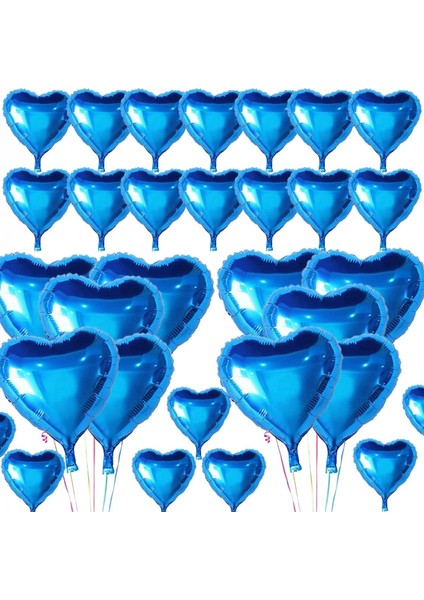 Metalize Parlak Mavi Kalp Şekilli Uçan Balon Folyo 18 Inç 45 cm 25 Adet (K95)