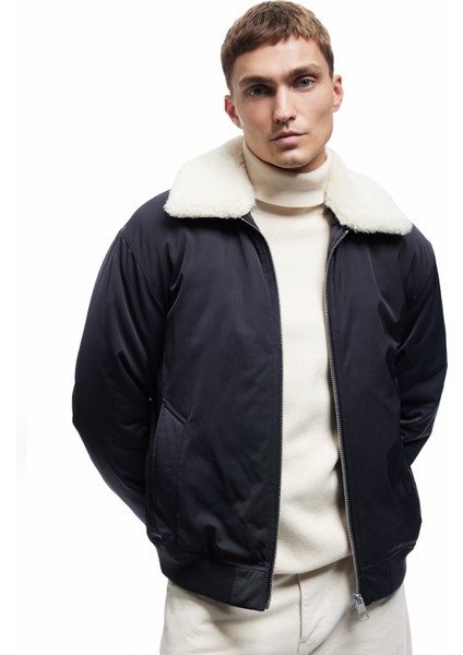 Uzun Kollu Cep Detaylı Fermuarlı Peluş Yaka Kışlık Şişme Mont fiyatları